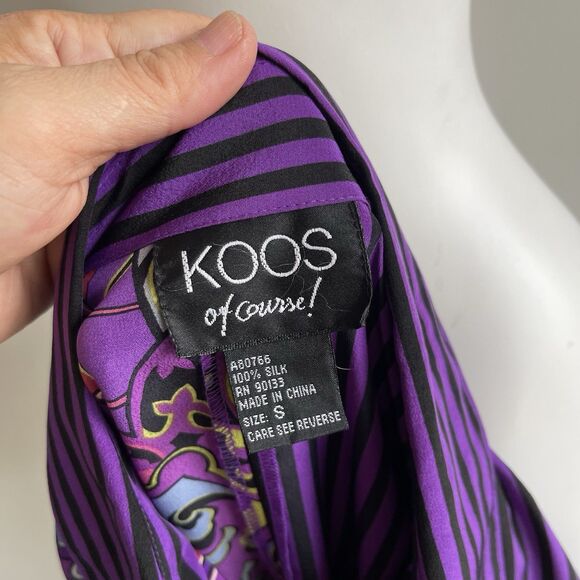 KOOS Of Course 100% Silk Shirt Top Blouse Sz Small Purple Boho Artsy Halloween - Picture 9 of 13
